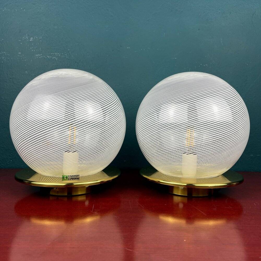 Swirl table lamps in Murano glass by F. Fabbian, Italy, 1970s, set of 2