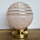 Vintage globe table lamp in pink Clichy glass