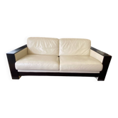 Sofa 3 serás in white leather and wood