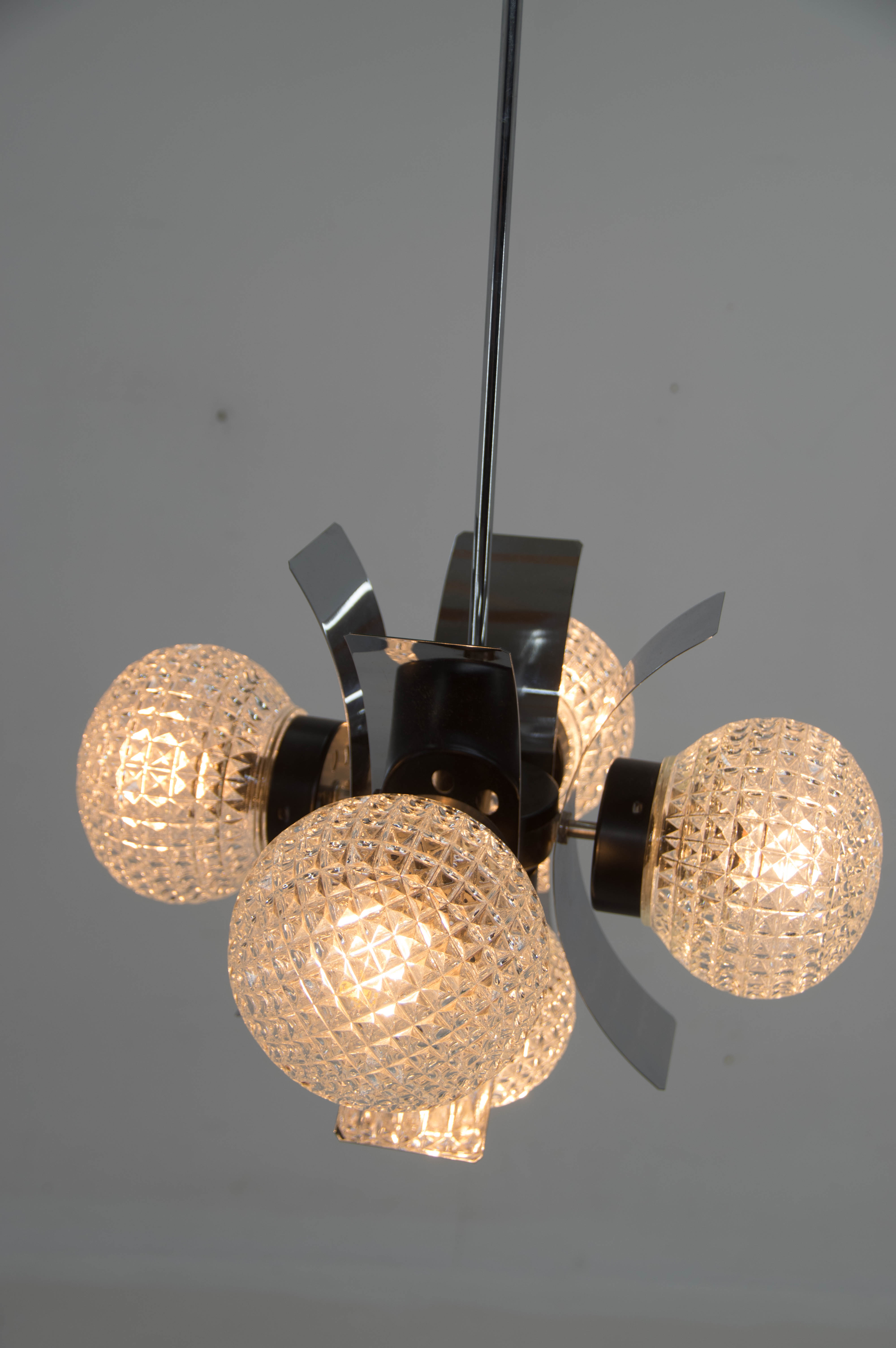 Mid-Century Chrome & Glass Chandelier, Czechoslovakia, 1970s