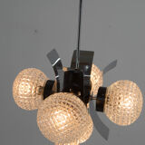 Mid-Century Chrome & Glass Chandelier, Czechoslovakia, 1970s