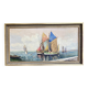 Grand tableau ancien :  Les voiliers de pêche au mouillage