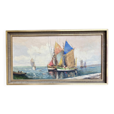 Large old painting: The fishing boats at anchor
