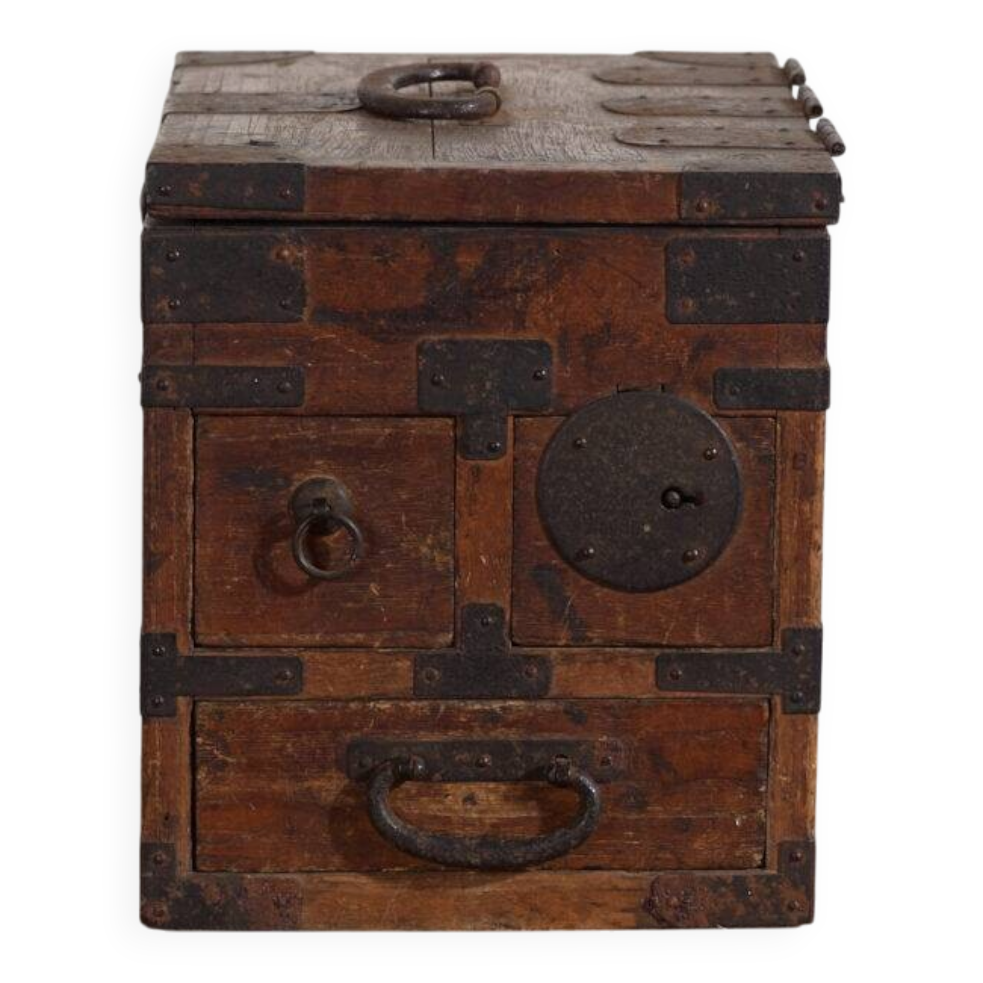 Antique Japanese chest with drawers and ironwork – portable tansu – Meiji–Taishō period (c. 1880–1920)