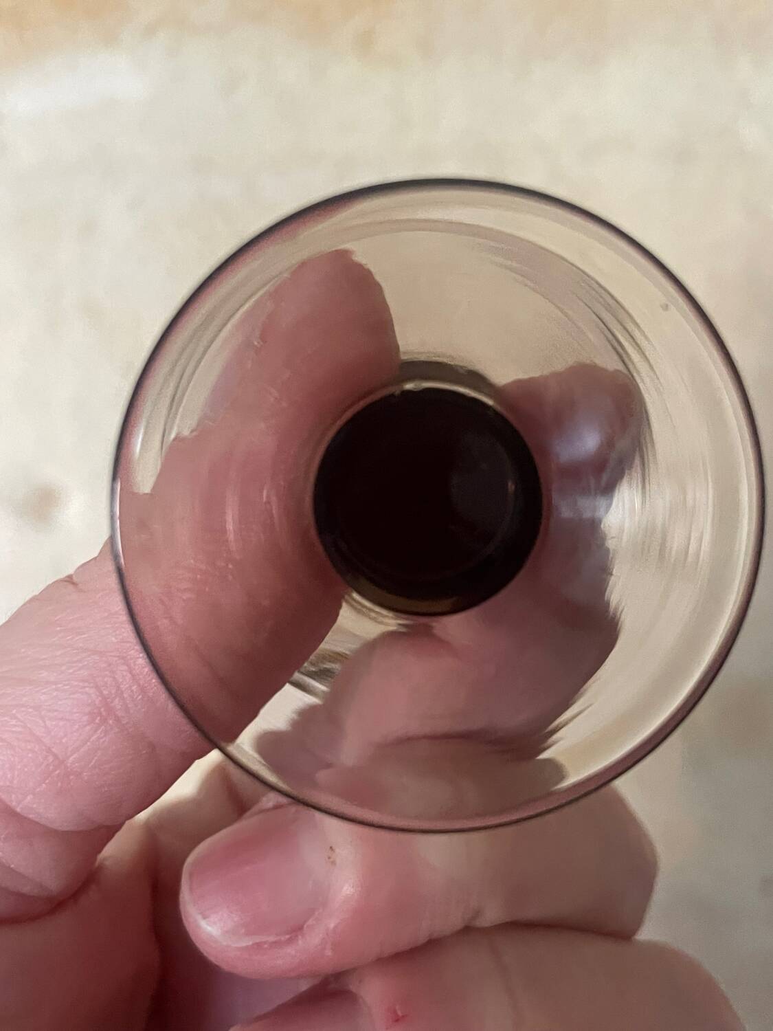 3 stemmed digestif glasses, smoked brown glass