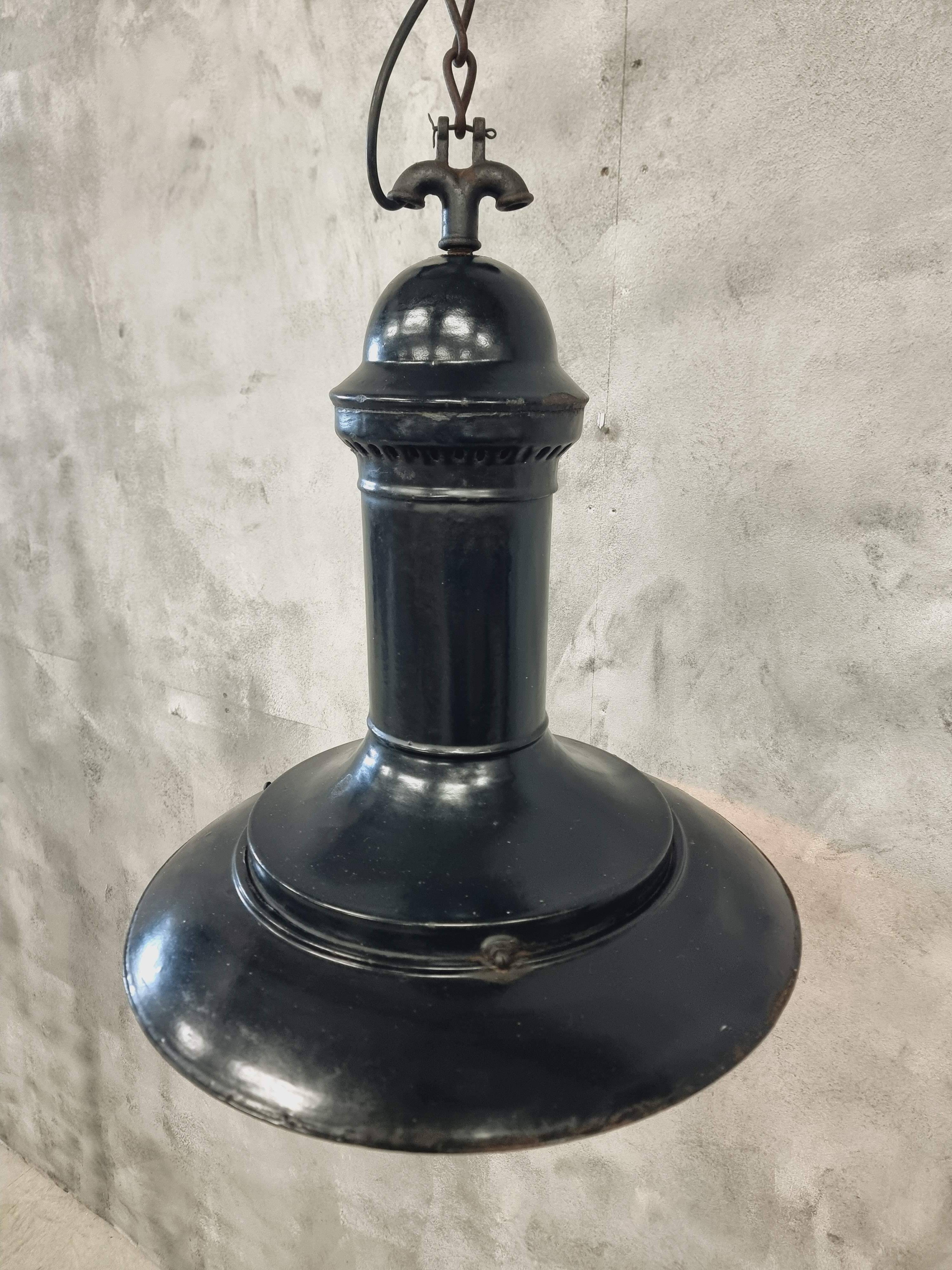 Philips antique black enamel pendant lamp diam 50 cm