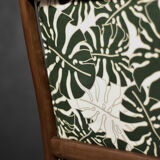 Vintage Mid-Century Danish Modern Rocking Chair in Wood and Monstera Leaf Pattern Fabric, 1960s