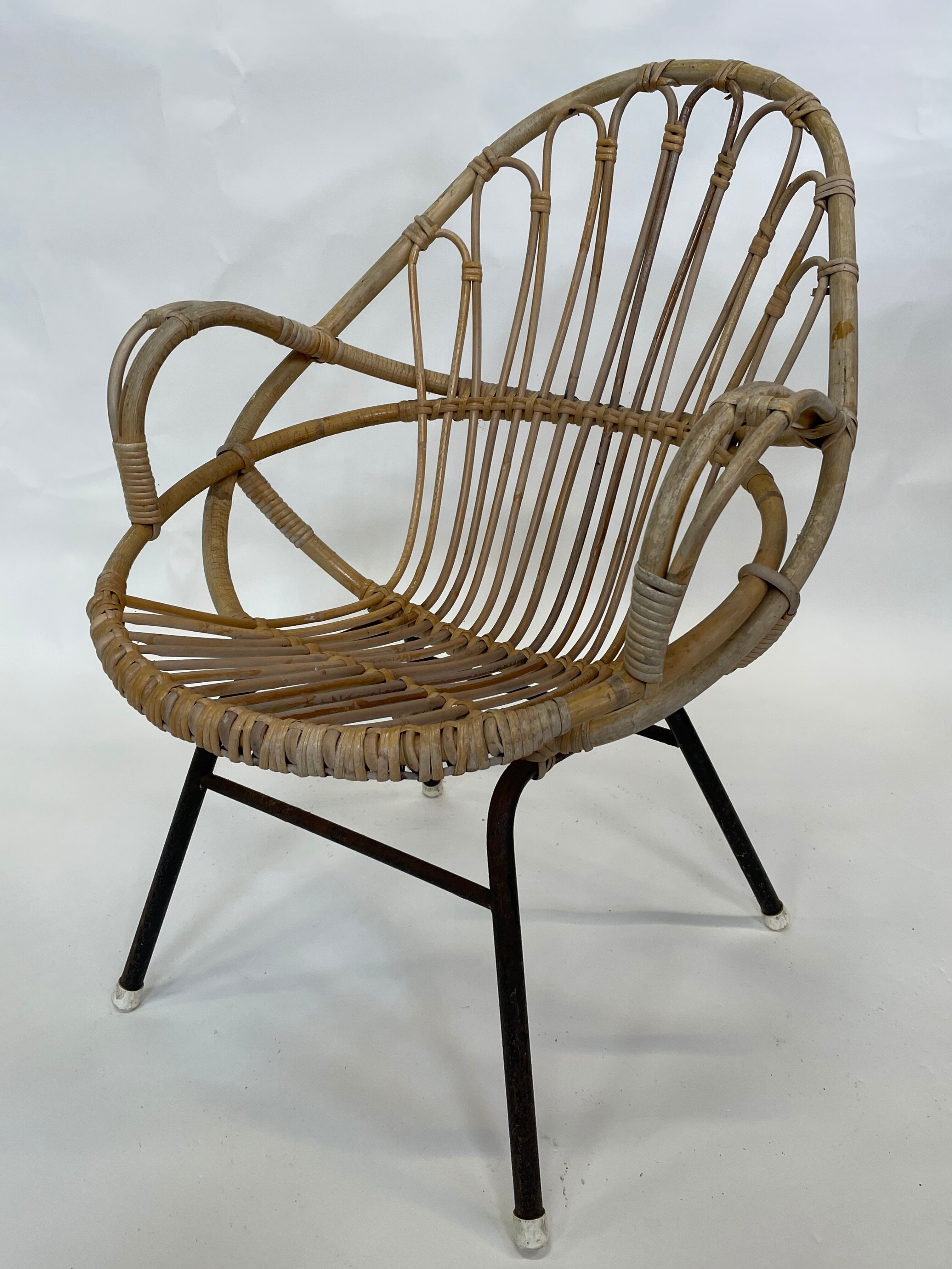 Chaise vintage en rotin par Dirk van Sliedregt Rohe Noordwolde 1960 aux Pays-Bas