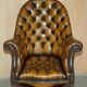 Fauteuil Chesterfield directeur ou capitaine Art Déco en cuir restauré