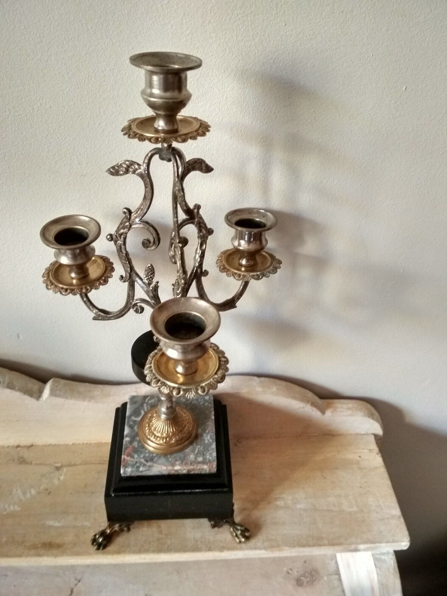 Old candelabra 4 burners in bronze brass and marble, French torches Napoleon III