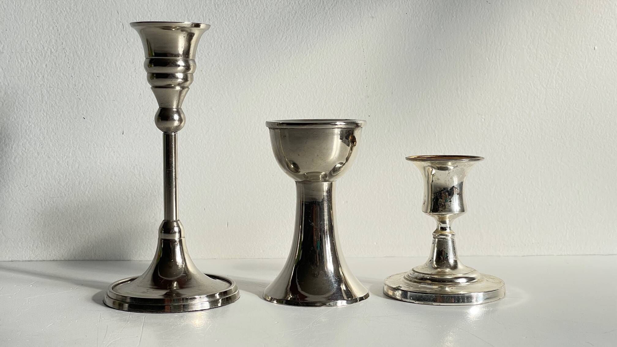 Vintage chrome metal candle holders