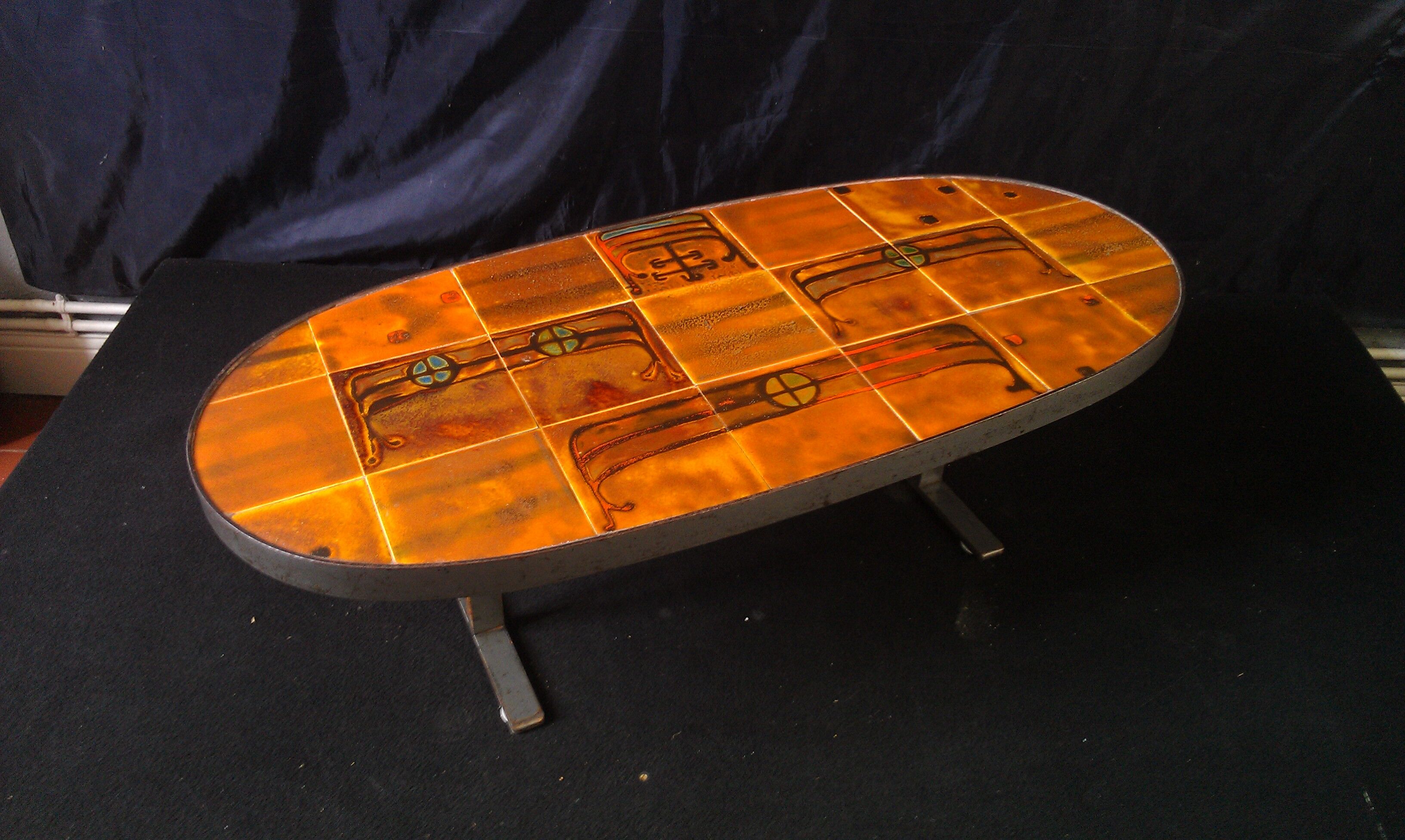 1960s industrial ceramic and steel coffee table !!!