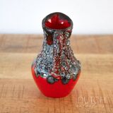 Petit vase pichet vintage en céramique, poterie de lave française des années 1950, rouge et gris