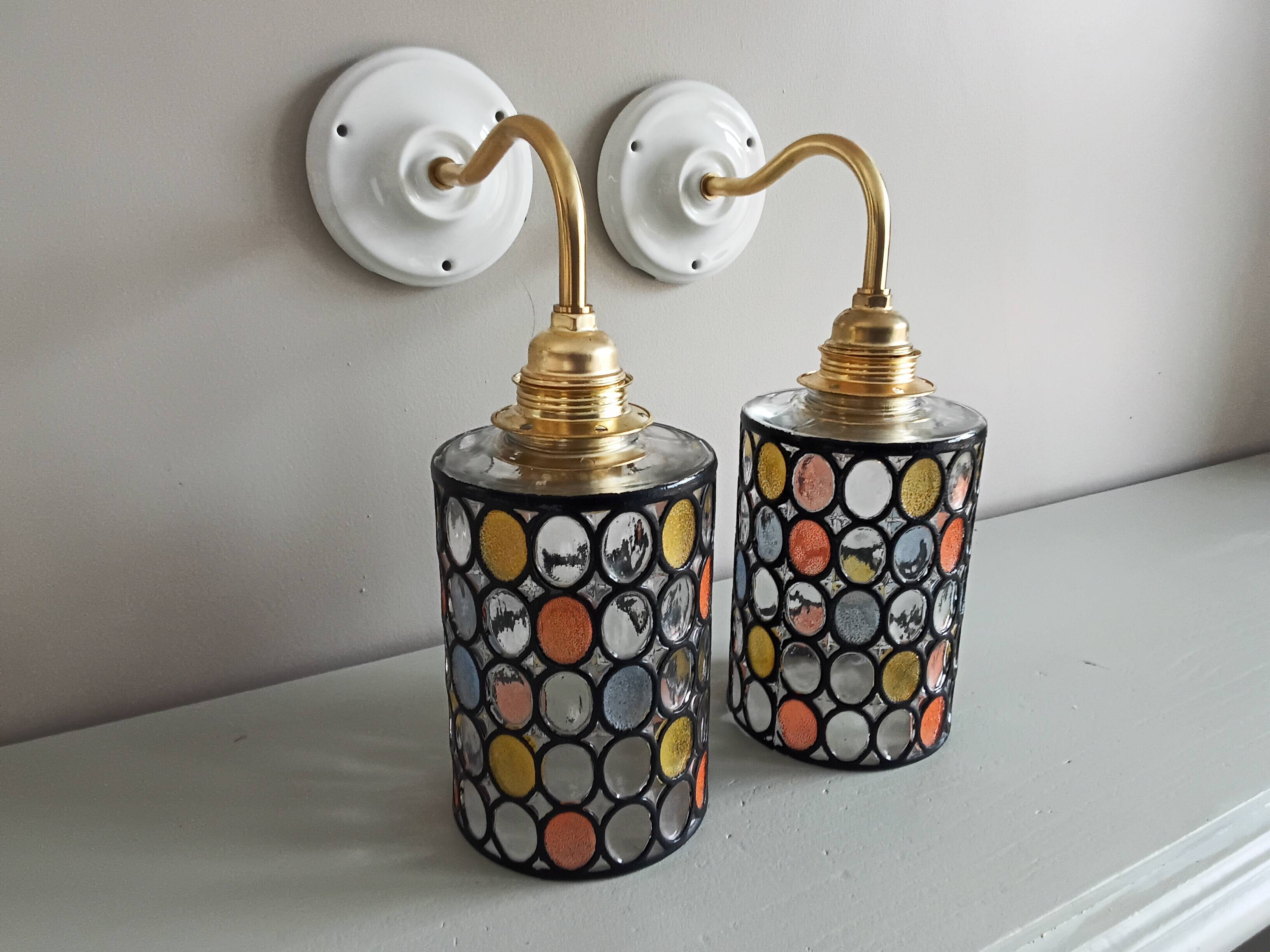 Paire d'appliques murales vintage globes à facettes