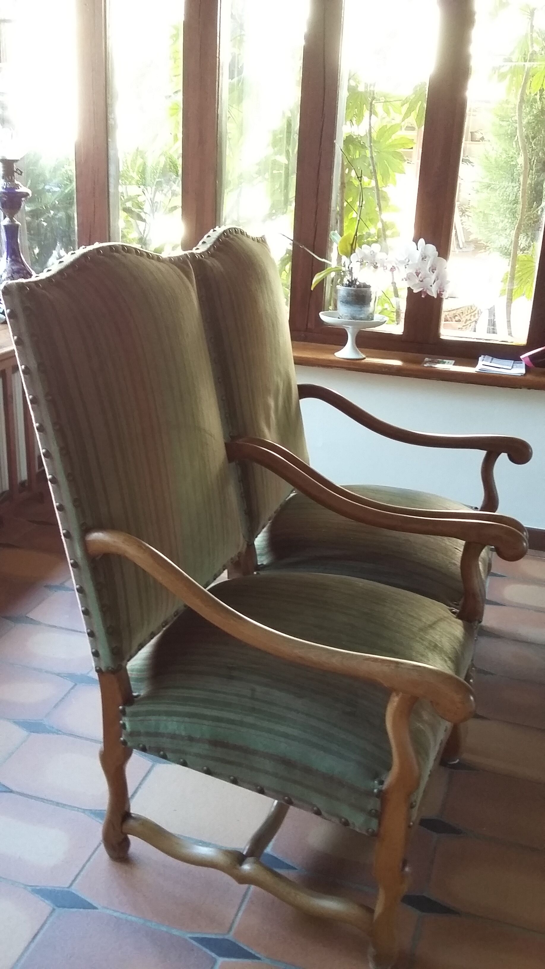 Pair of chairs fabric striped Velvet