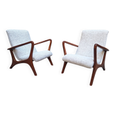 Lounge Chairs with Dark Wood Frame and Yellow Bouclé Fabric, 2000s, Set of 2