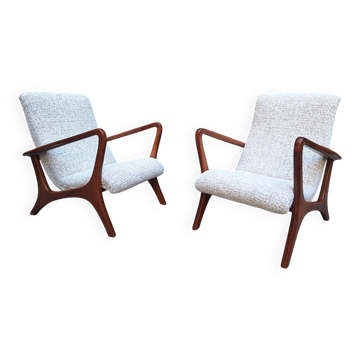 Lounge Chairs with Dark Wood Frame and Yellow Bouclé Fabric, 2000s, Set of 2