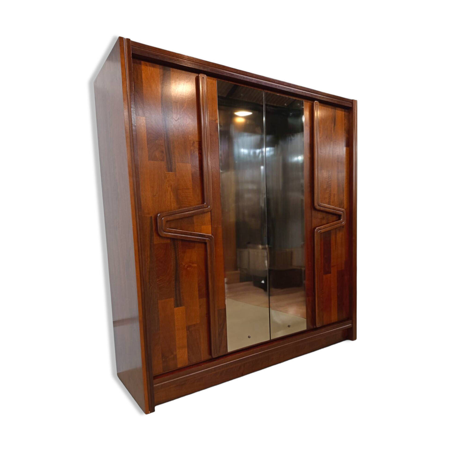 Modernist mahogany wardrobe with smoked mirrors (late 1970s)