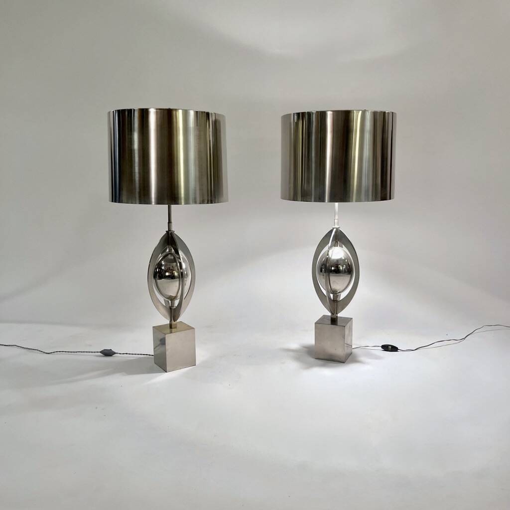 Pair of Ogive lamps in stainless steel by Maison Charles Paris 1970