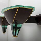 After Fontana Arte Pair of Modern Italian Glass and Brass Sconces, 1980s