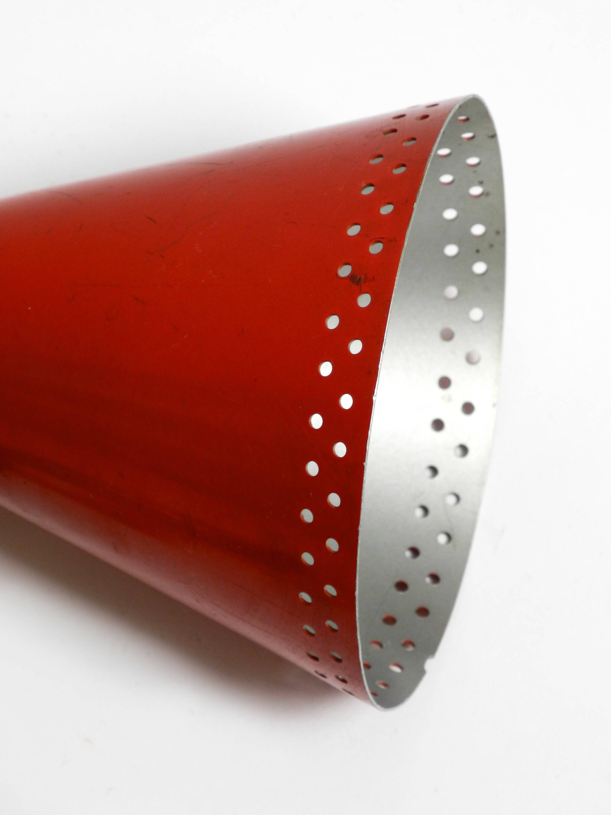 1950s brass extendable scissor wall lamp with aluminum diabolo shade in red