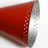 1950s brass extendable scissor wall lamp with aluminum diabolo shade in red