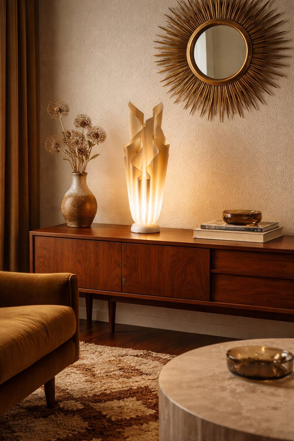 Vintage 1970 Athéna lamp by Georgia Jacob, draped in light salmon - 50 cm