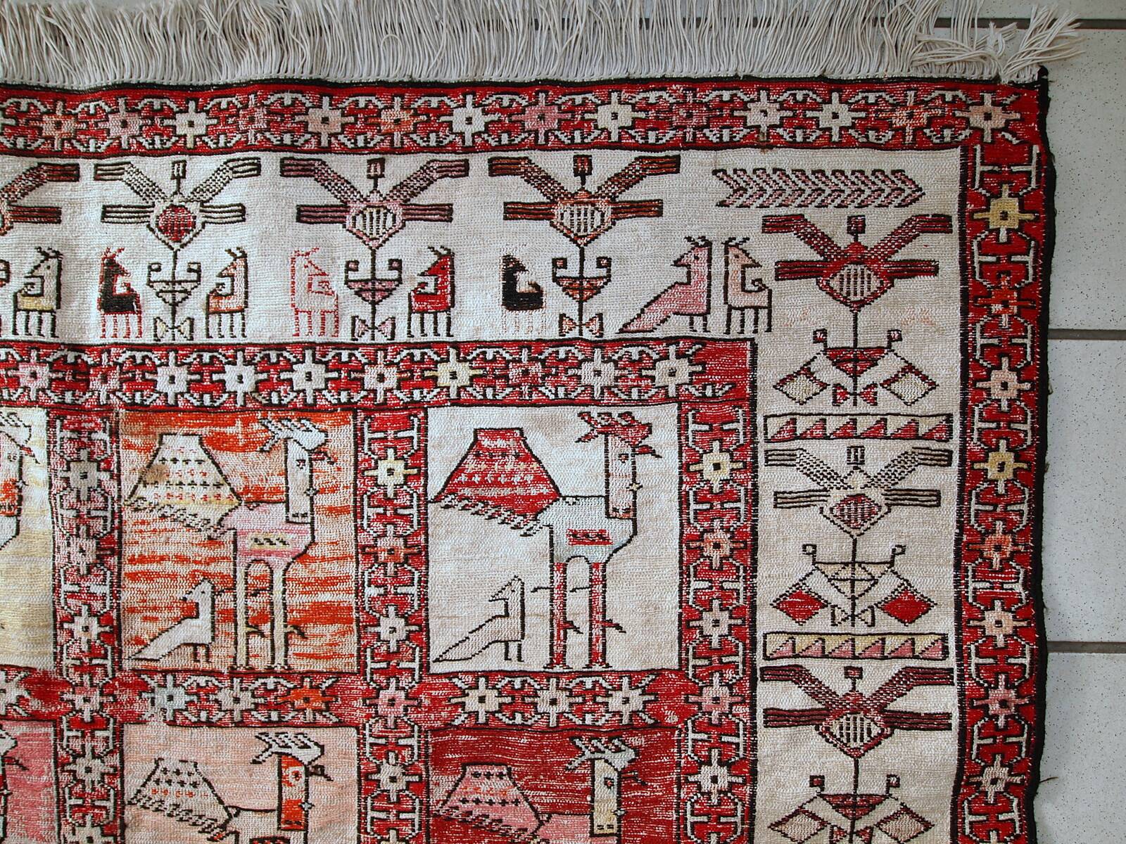 Kilim vintage fait main Sumak persan en soie artificielle 125cm x 183cm (19