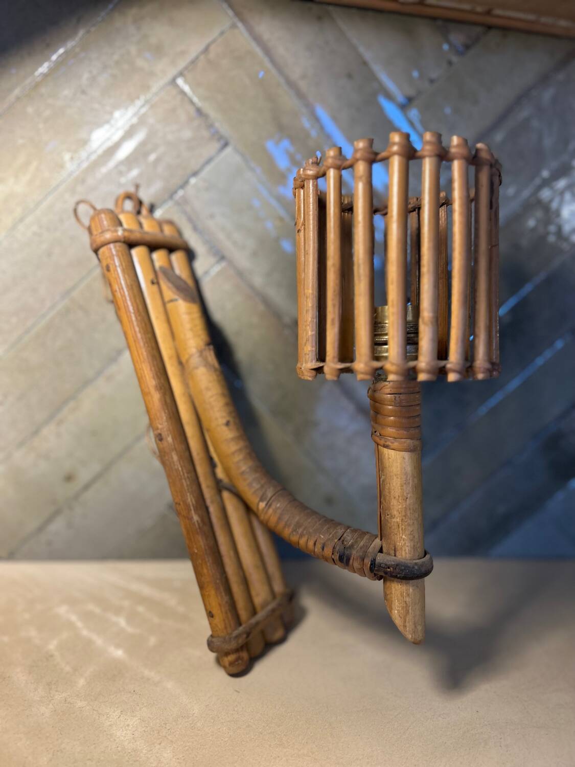 Vintage rattan wall lamp