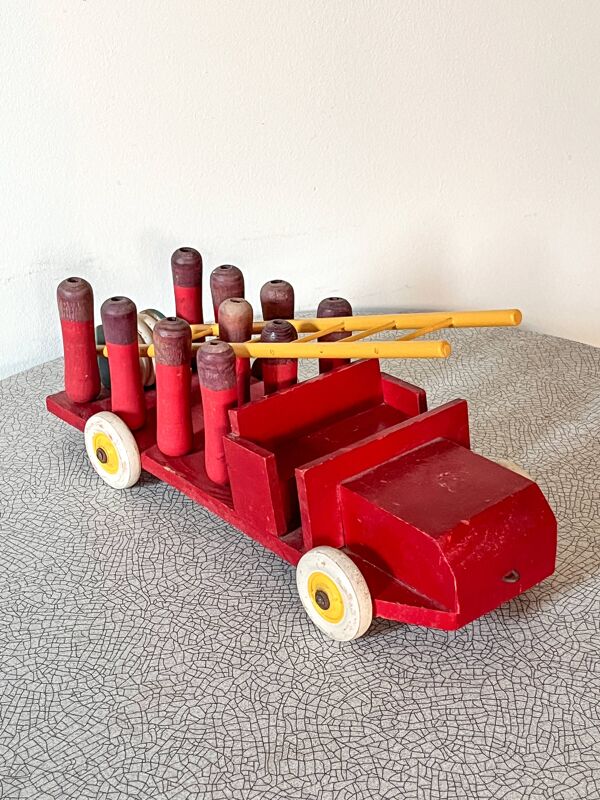 camion de pompier jeu de quilles en bois, jouet ancien années 30/40