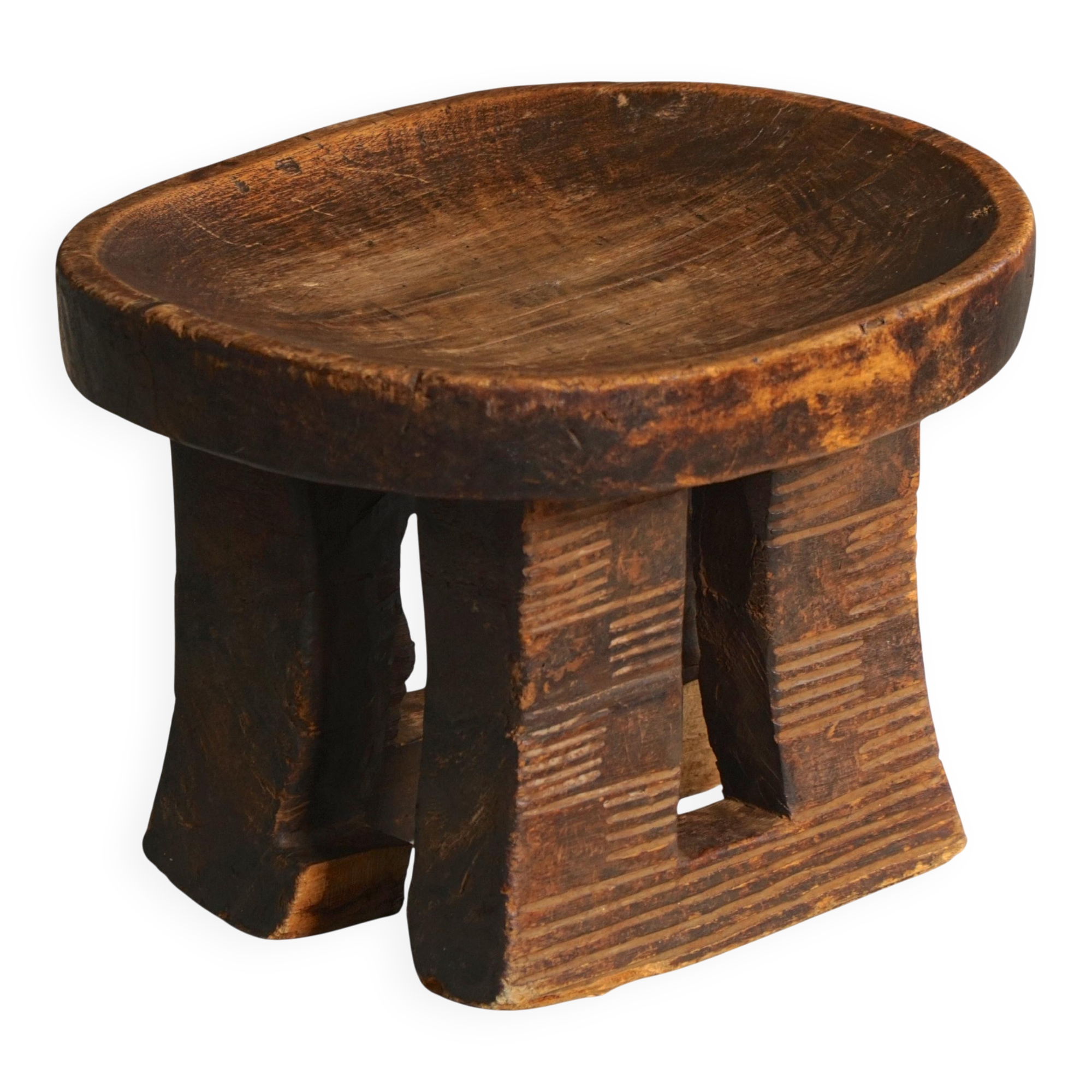 Traditional African tribal stool, hand-carved, Bamileke style, 20th century.