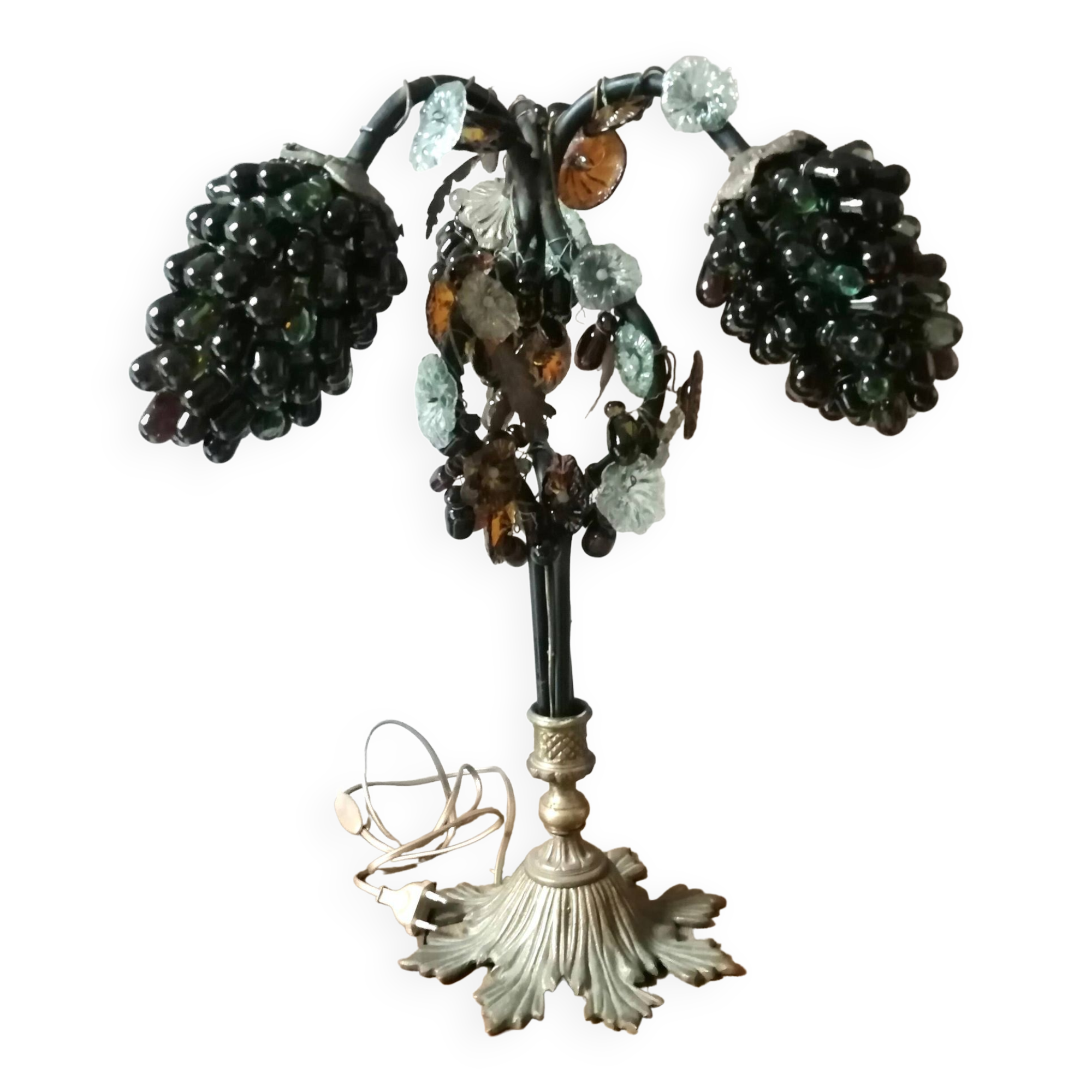 Art deco lamp, bunches of grapes in Murano glass, bronze base