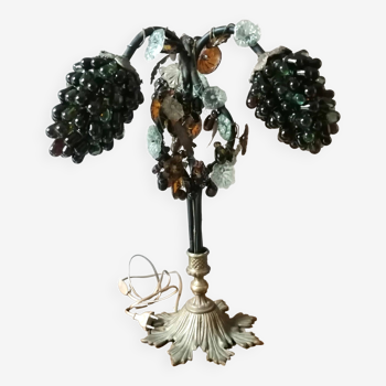 Lampe art déco ,grappes de raisins en verres de murano, pied en bronze