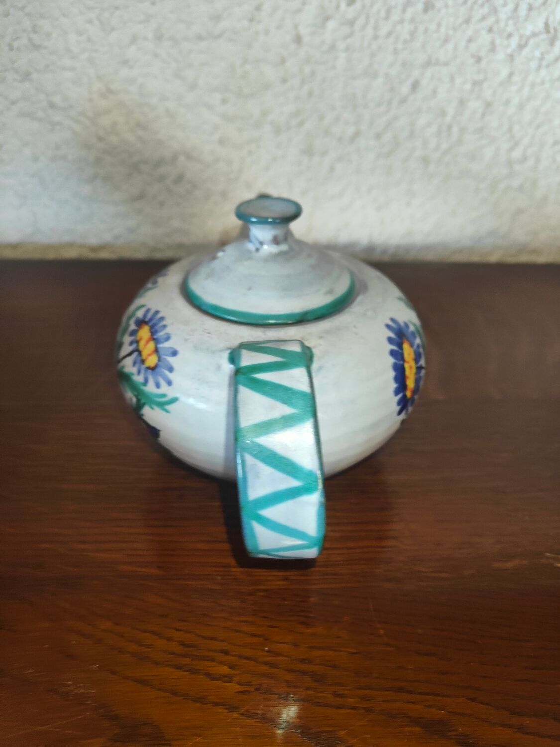 Vallauris ceramic teapot signed R. Rouma decorated with wild flowers