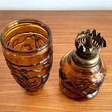 Small Sail Boat Brand Oil Lamp from Hong Kong, Amber Brown Glass