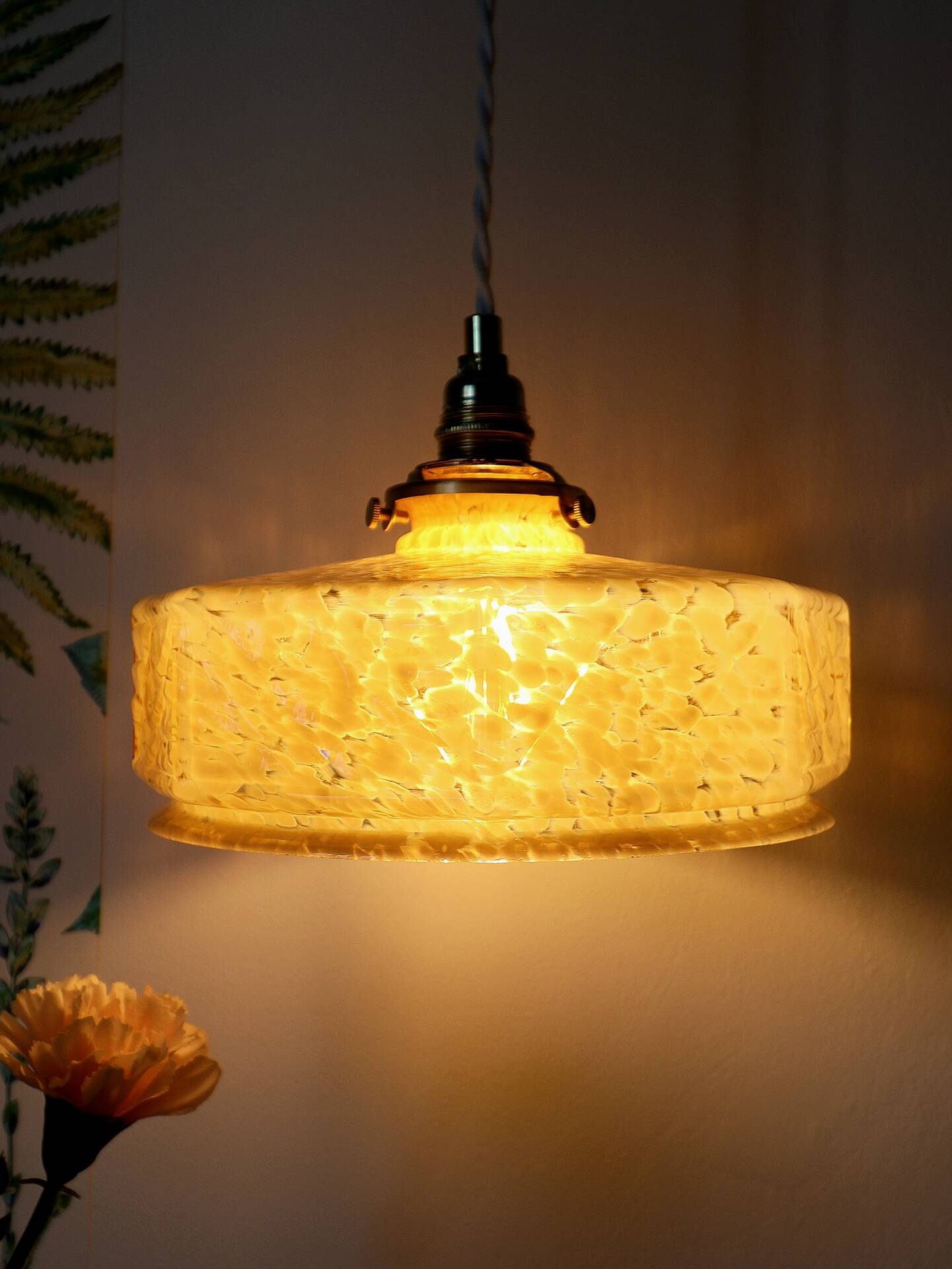 Vintage Art Deco yellow Clichy glass pendant light