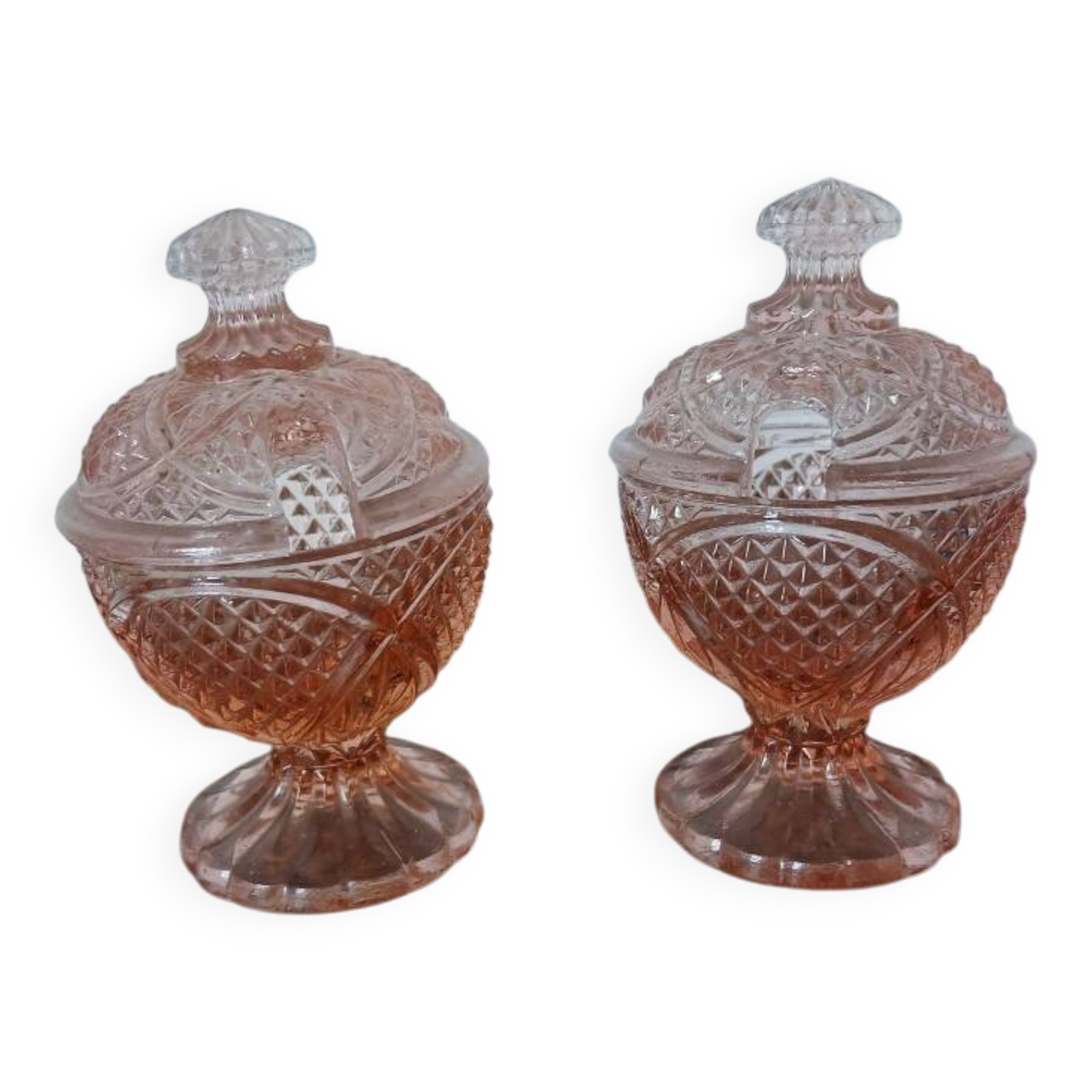 Chiseled Pink Glass Salt and Pepper Shaker Set