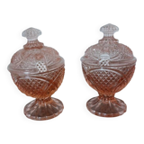 Chiseled Pink Glass Salt and Pepper Shaker Set