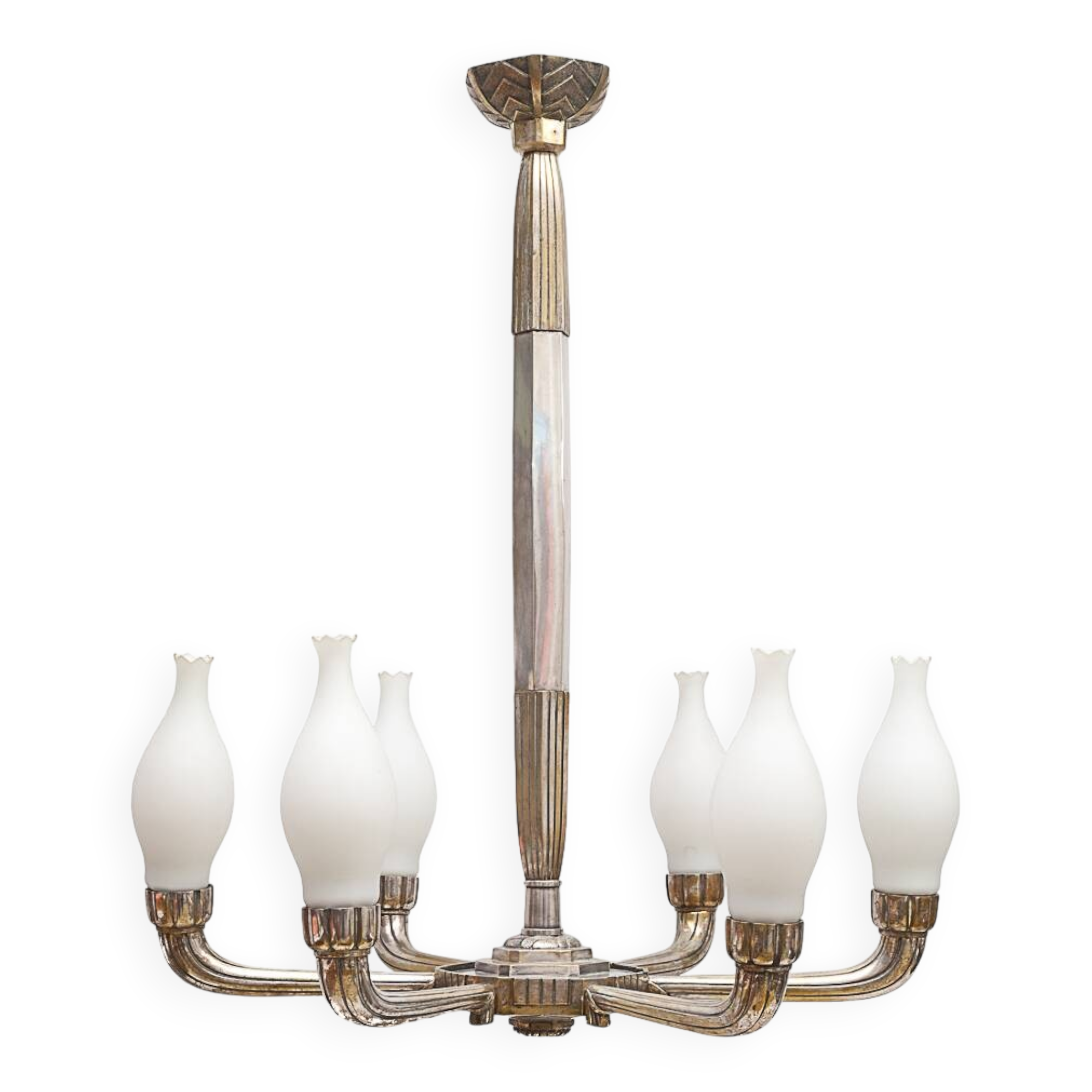 Art Deco silver-plated brass chandelier, 1920