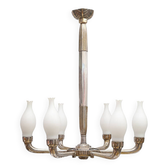 Lustre Art Déco laiton argenté, 1920