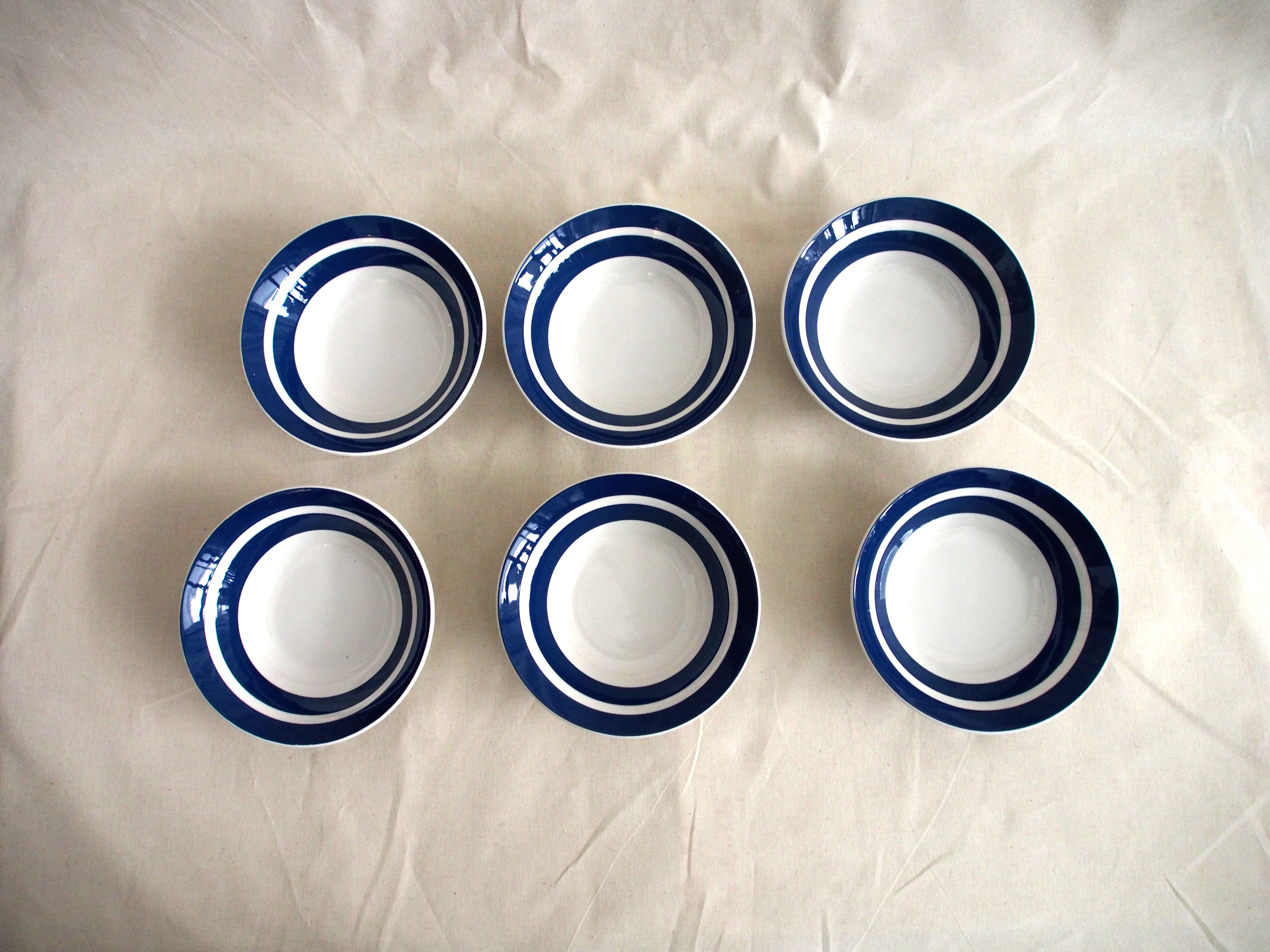 Series of 6 tablespoons in blue striped earthenware