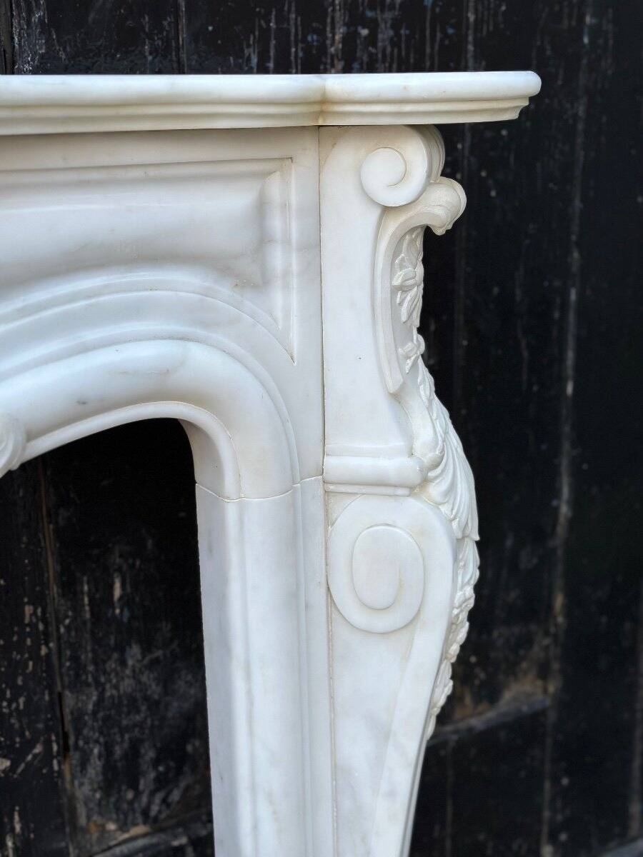 Louis xv style fireplace in carrara marble, circa 1980