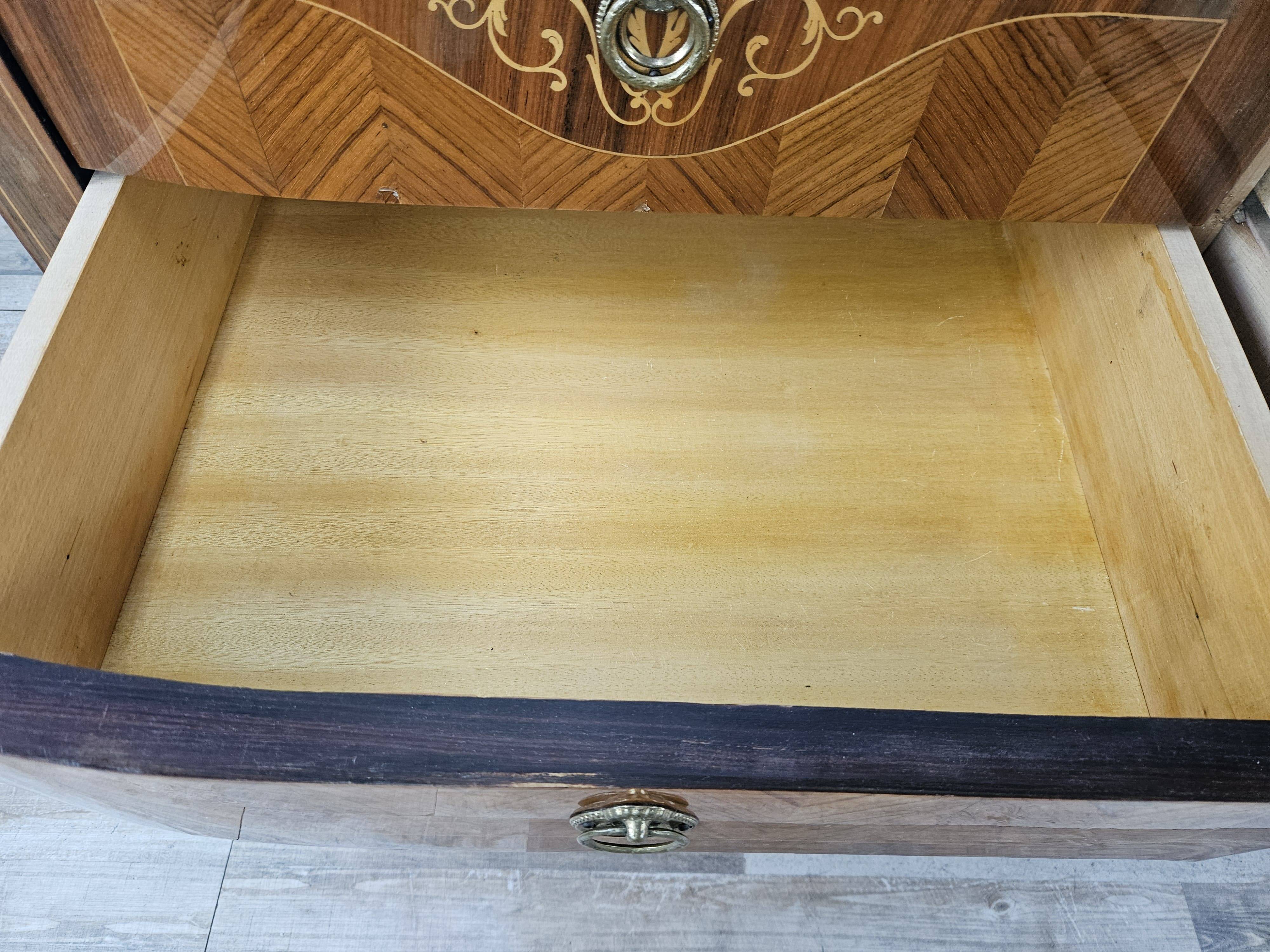 1960s bedroom dresser with six drawers and glass top