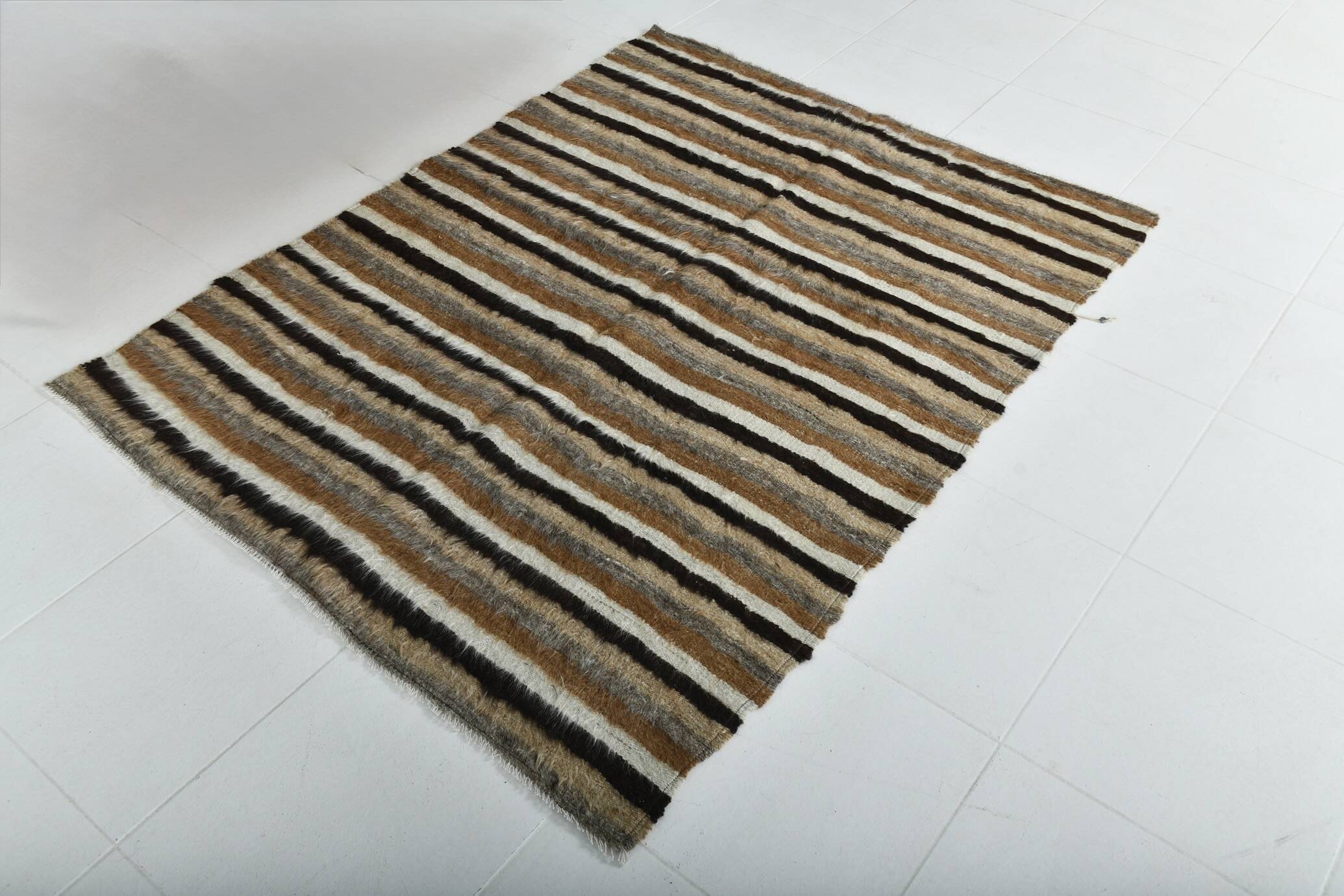 Striped Brown & Beige Vintage Kilim Rug, 133x170Cm