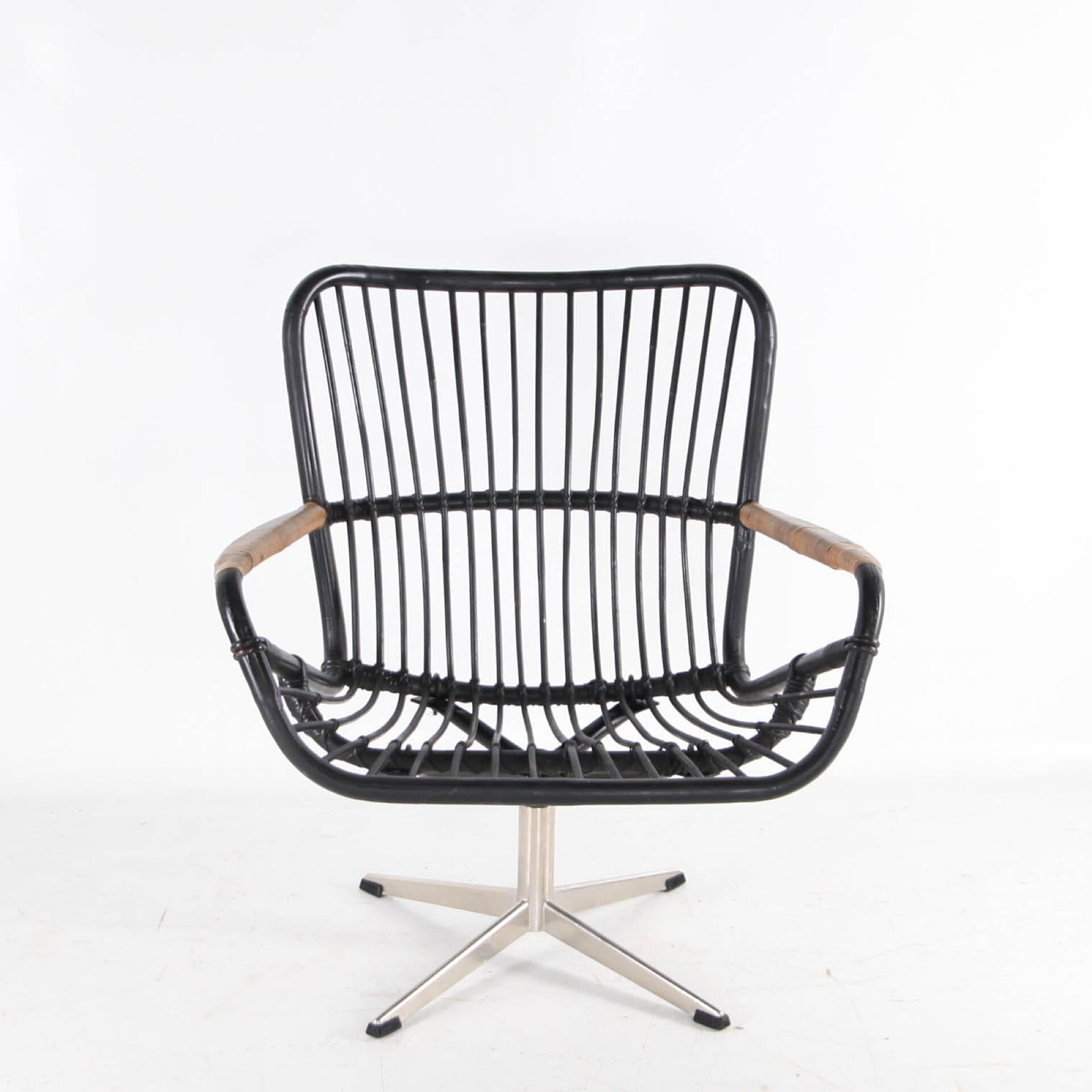 Rattan and chrome armchair