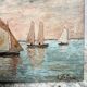 Old marine painting seaside mill Brittany