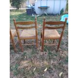 6 wooden kitchen chairs, straw-covered
