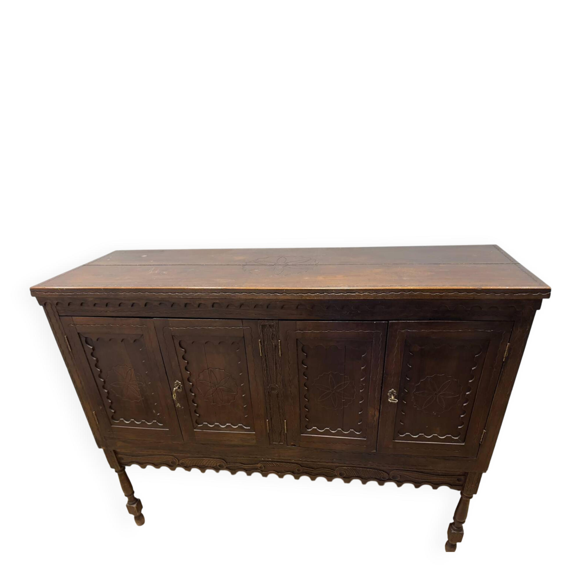 Antique Spanish sideboard in solid walnut – late 19th century