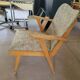 Fauteuil vintage scandinave en bois et tissu