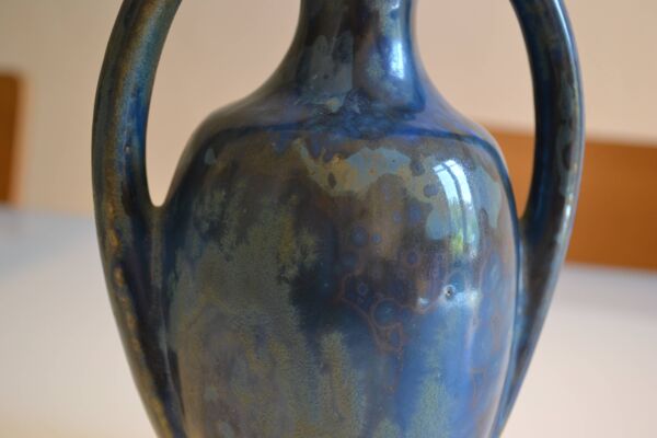 Vase amphore en grès de Pierrefonds irisé Art déco 1930 signé
